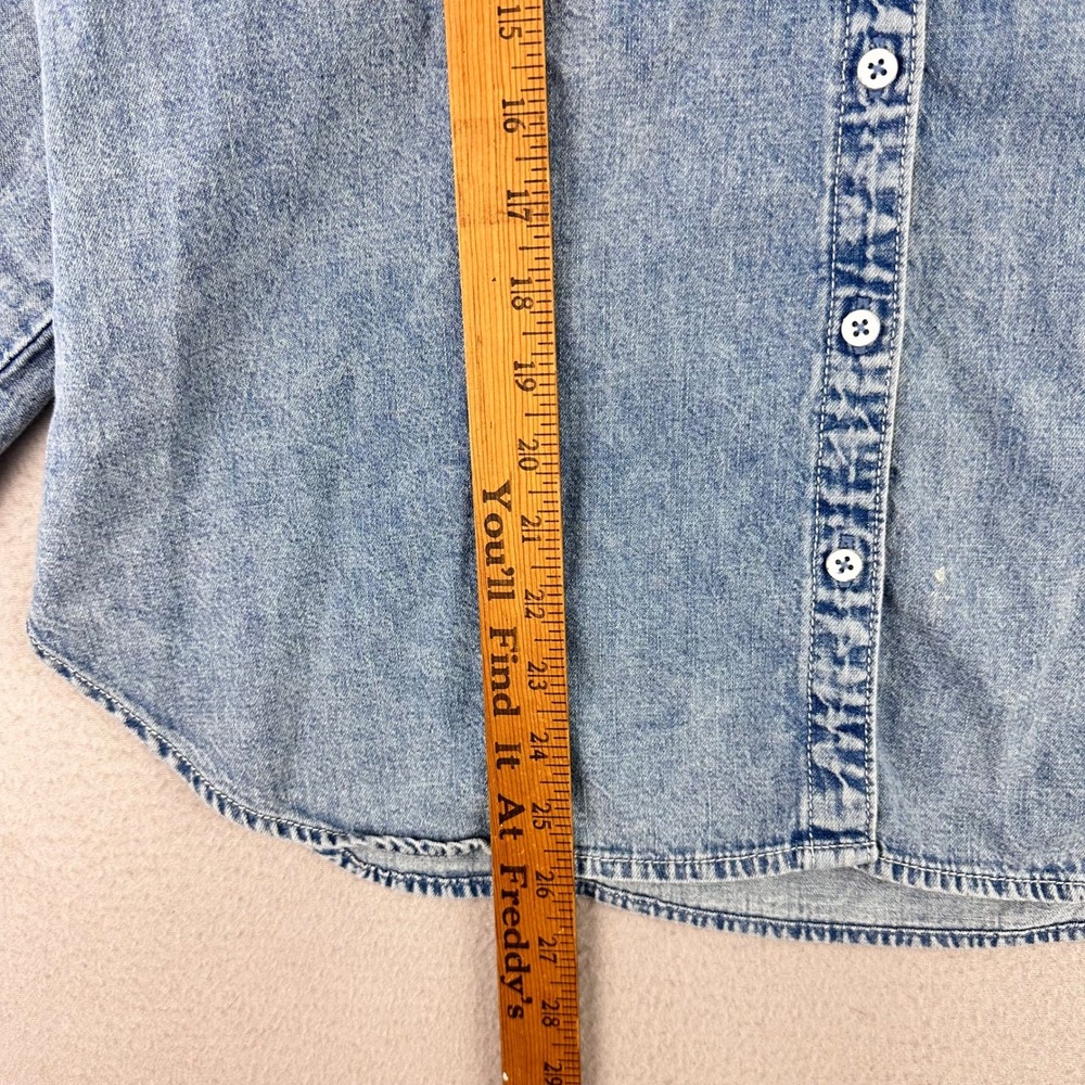 Maeve Anthropologie Chambray Denim Shirt Womens M Blue‎ Button Up Puff Sleeve - Picture 5 of 10